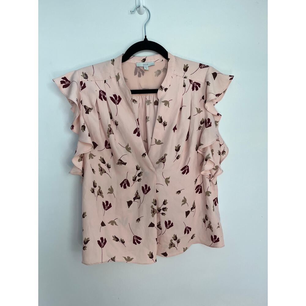 Joie Floral Ruffle‎ Sleeve Blouse Women Small Pink Burgundy Leaf Print Top